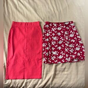 Red Pencil Skirt & Floral Mini Skirt Bundle | Size Small